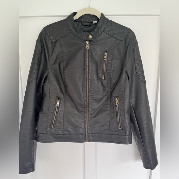 Levi’s Faux Leather Black Moto Jacket Sz L - Picture 3 of 8